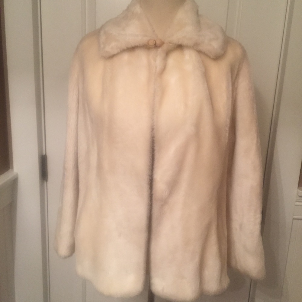 MAR-LON MALDEN JACKET VINTAGE CREAM FAUX FUR TEDDY COAT PLUSH SMALL FIT